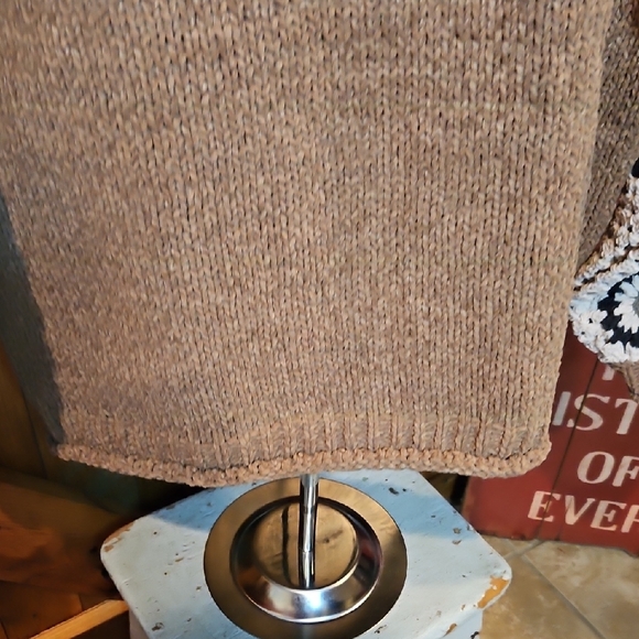 281 Neutral Brown Crewneck Sweater with Cream & Black Crochet Sleeves - Picture 5 of 8